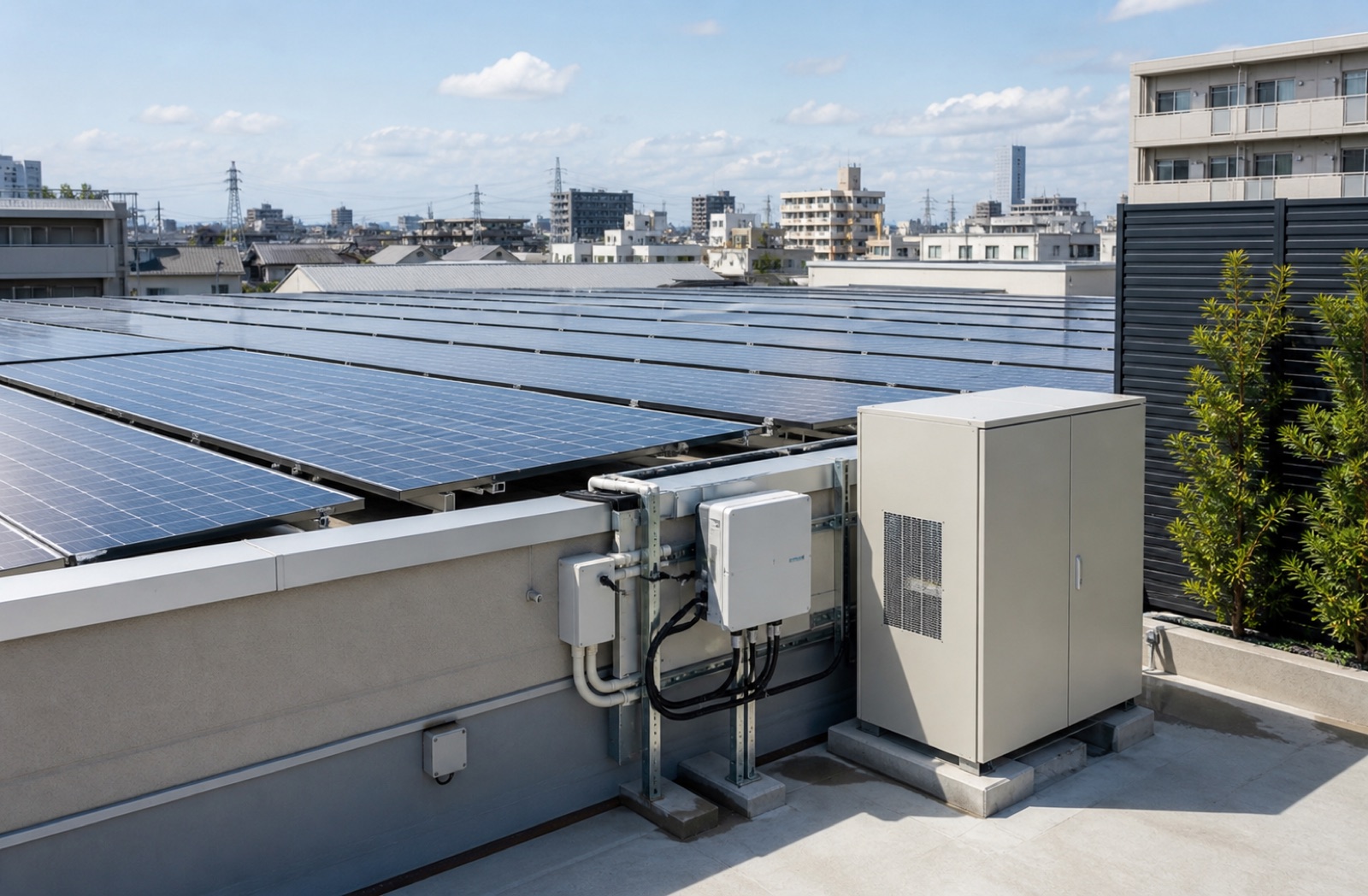 太陽光発電設備と関連機器のイメージ